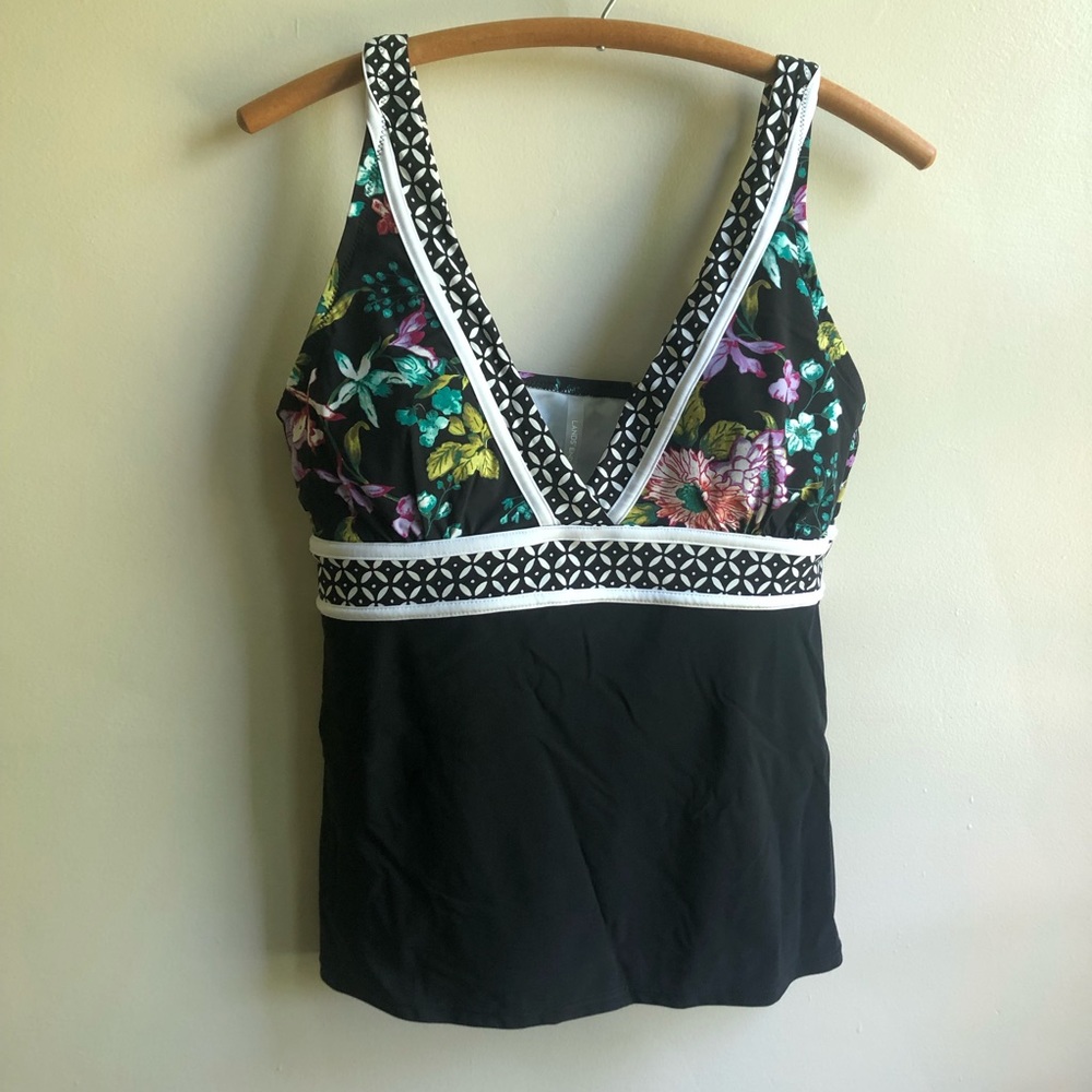 Land End Black floral tankini bathing suit top